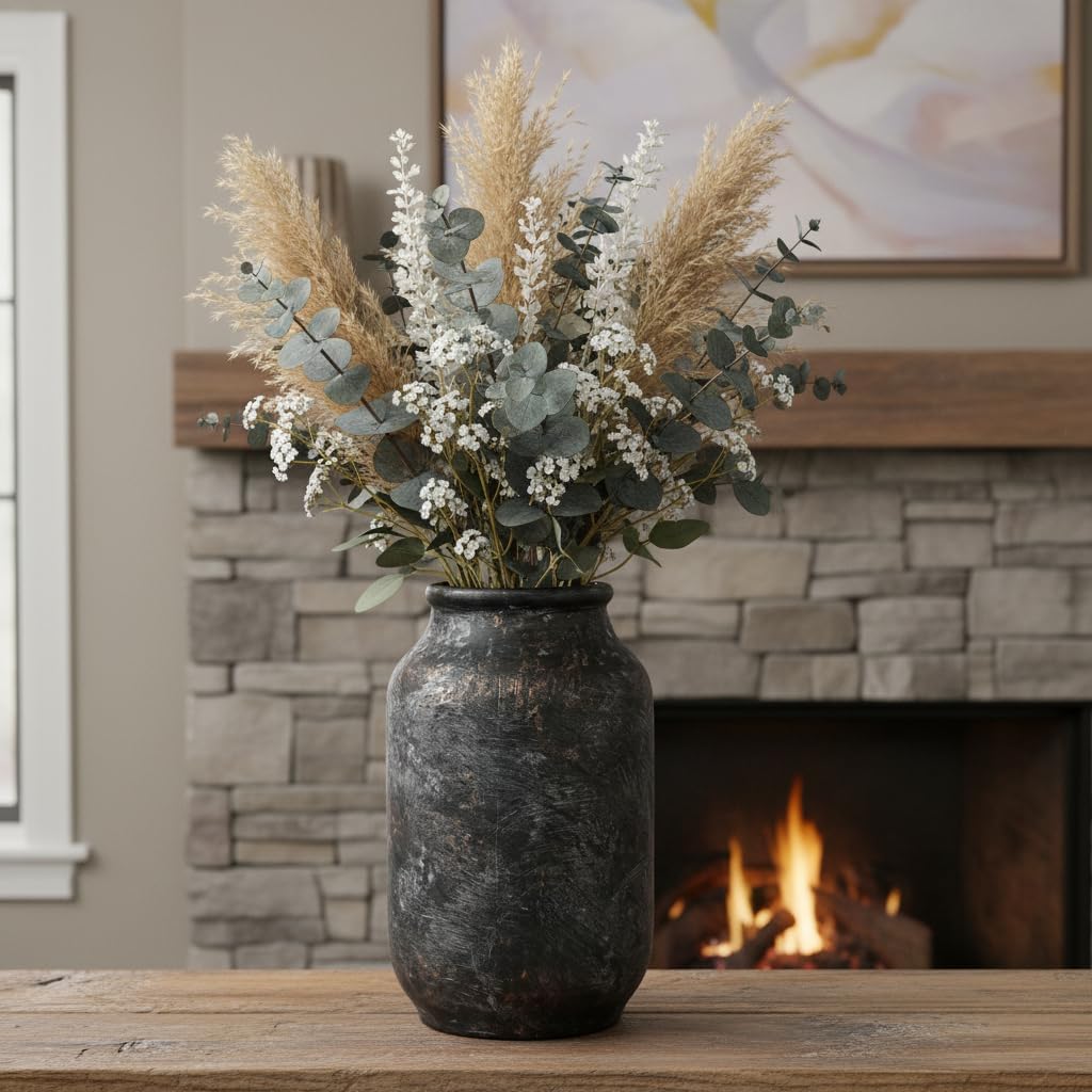 Rustic Ceramic Vase, Terracotta Pottery Decorative Vase, Farmhouse Decor for Living Room, Home, Fireplace, Shelf Decor, 9 Inch, Bronze - Image 5