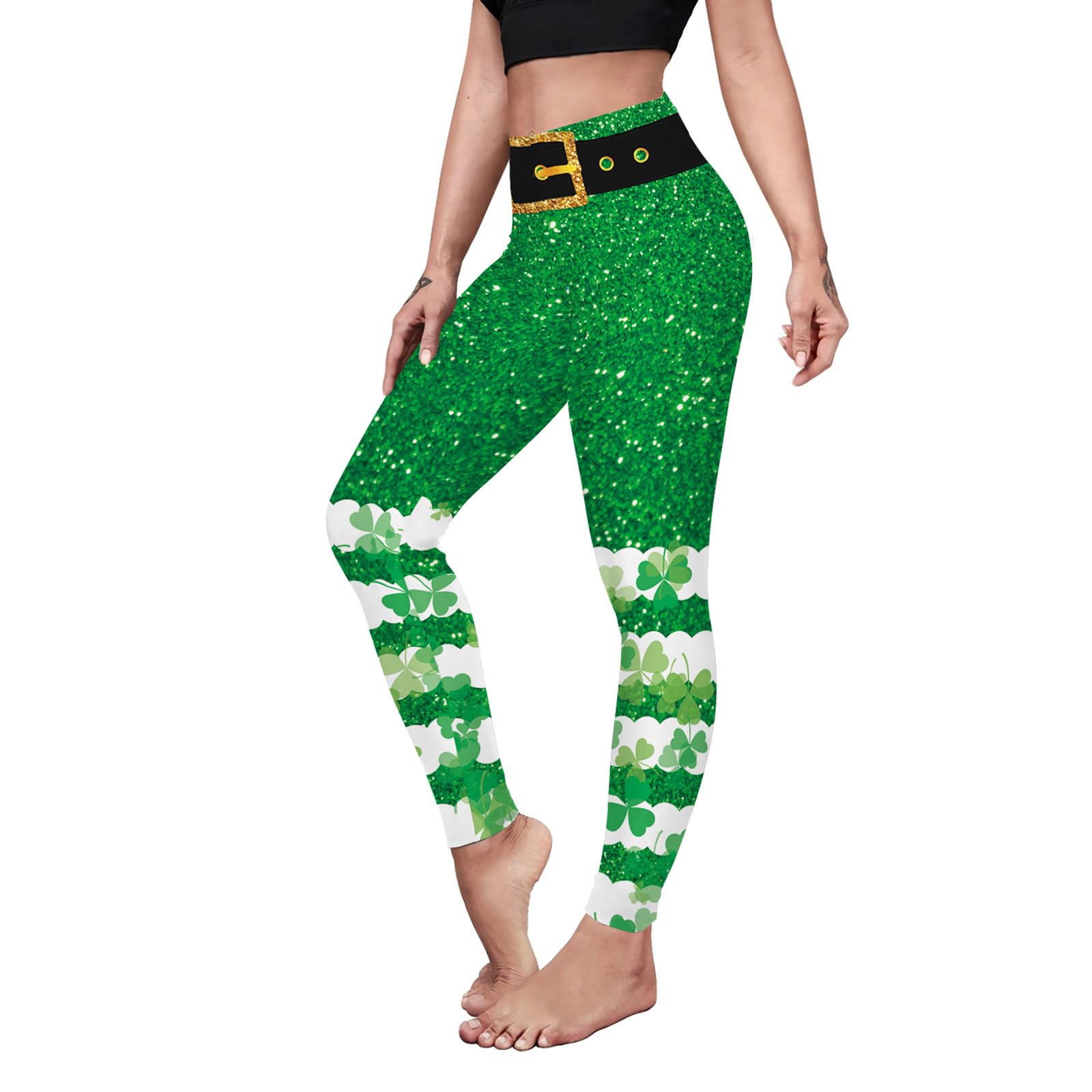 color cosplayer St. Patrick's Day Leggings Shamrock Stretchy Tights Yoga Pants for Women