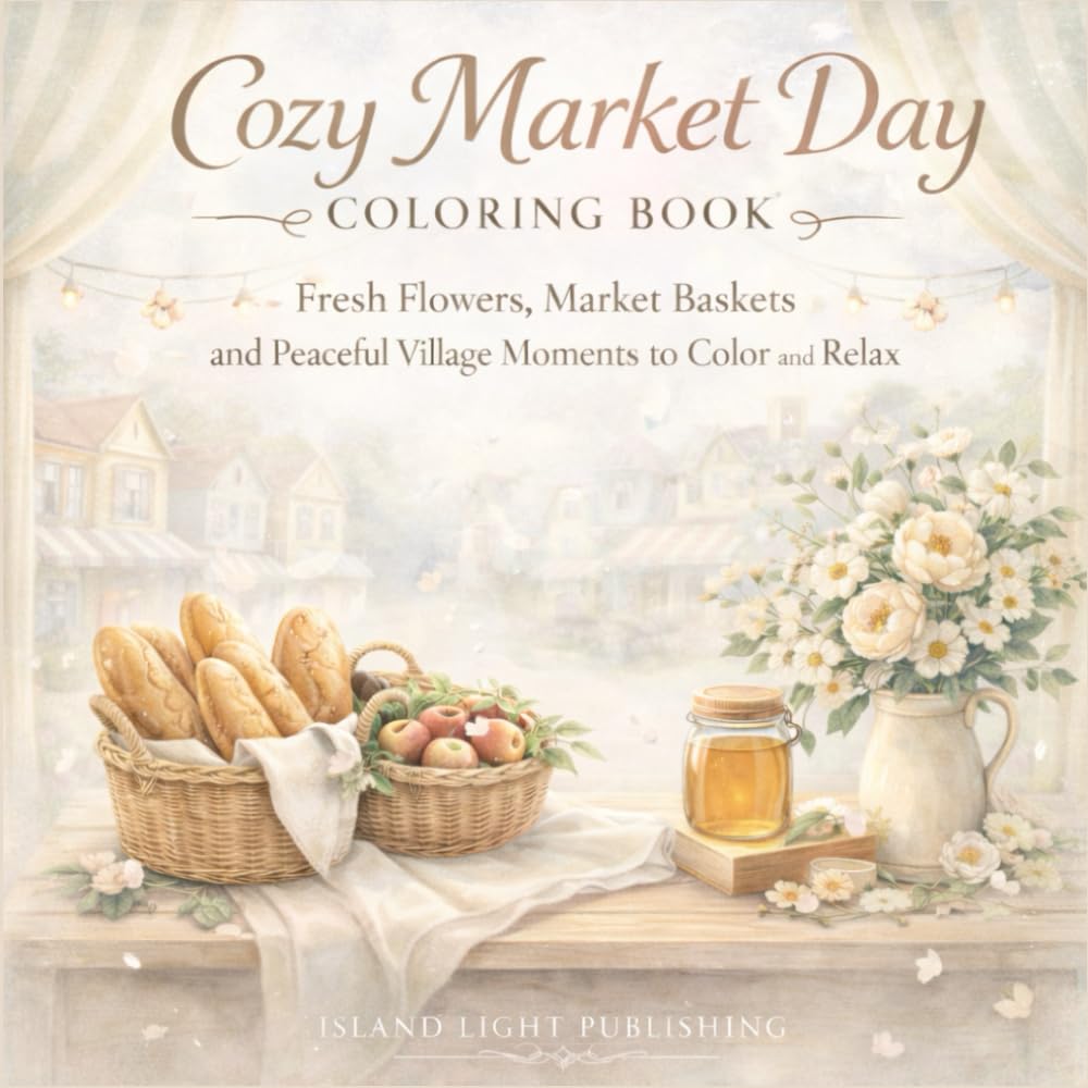 Cozy Market Day Coloring Book: Fresh Flowers, Market Baskets and Peaceful Village Moments to Color and Relax