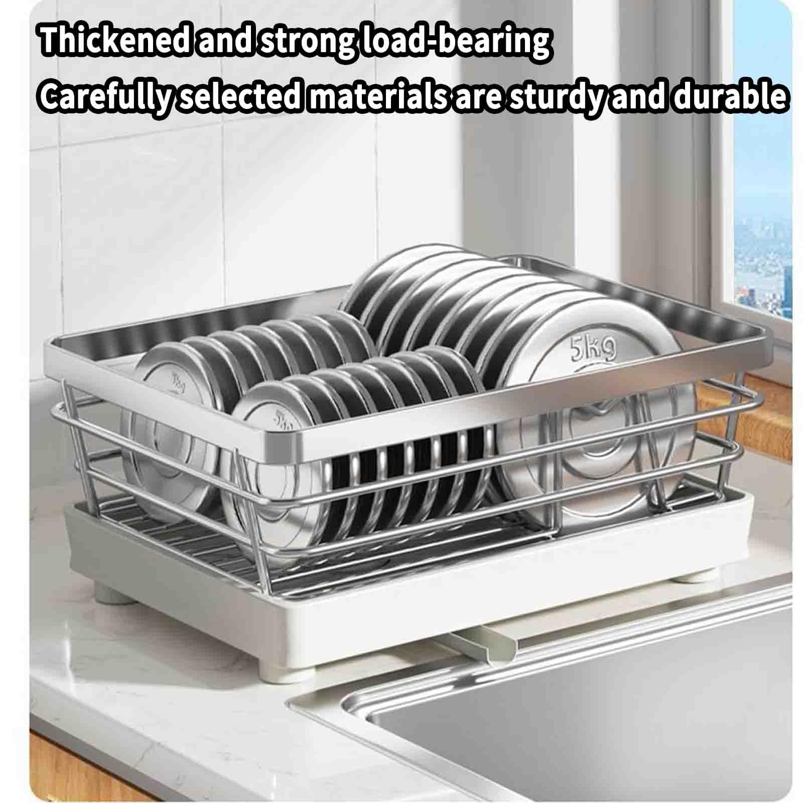 Escurridor de platos de acero inoxidable con bandeja de drenaje para fregadero de cactos, soporte automático para cubiertos de drenaje que ahorra espacio, accesorio de cocina para un fácil secado