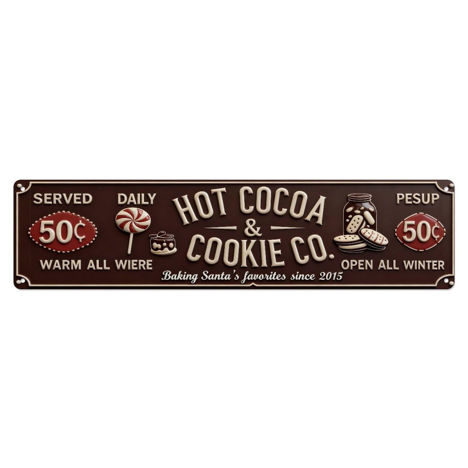 Hot Cocoa Cookie Co Pattern Metal Tin Sign Plaque