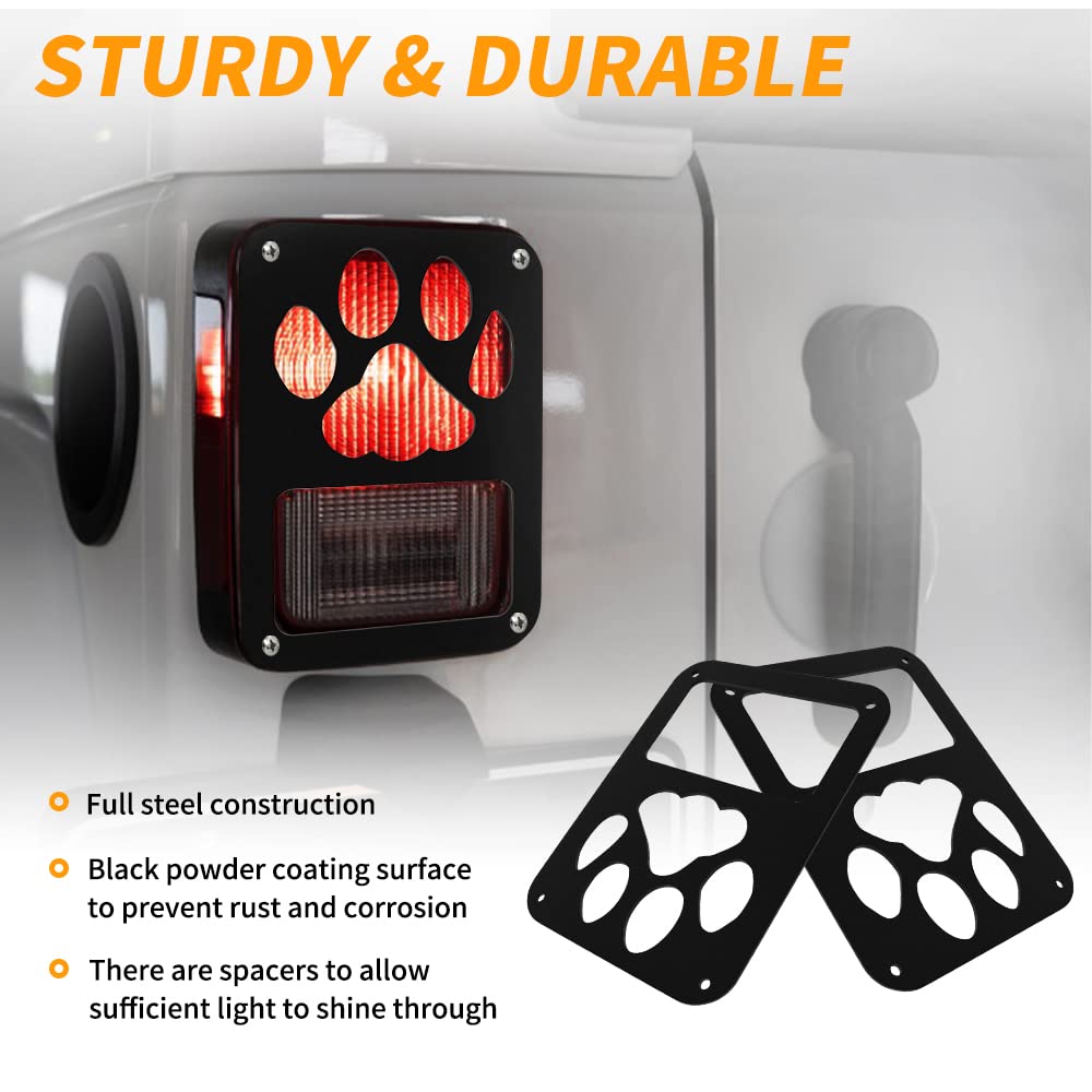Housse de feu arrière Compatible avec Jeep Wrangler JK/JKU 2007-2018, en Alliage d'aluminium avec Protection décorative en Forme de Patte de Chien, Accessoires extérieurs (1 Paire)