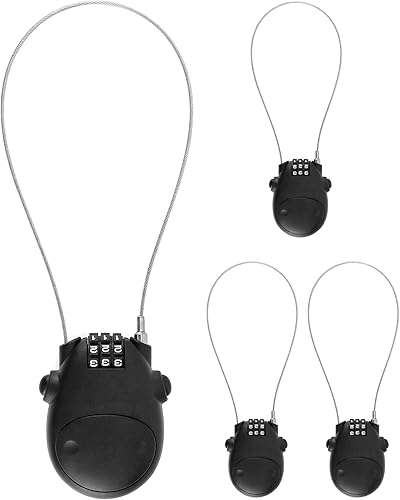 Miniatura 7 de QWORK Cerradura de cable retráctil, 4 cerraduras de equipaje de cable de acero de bloqueo de contraseña de seguridad