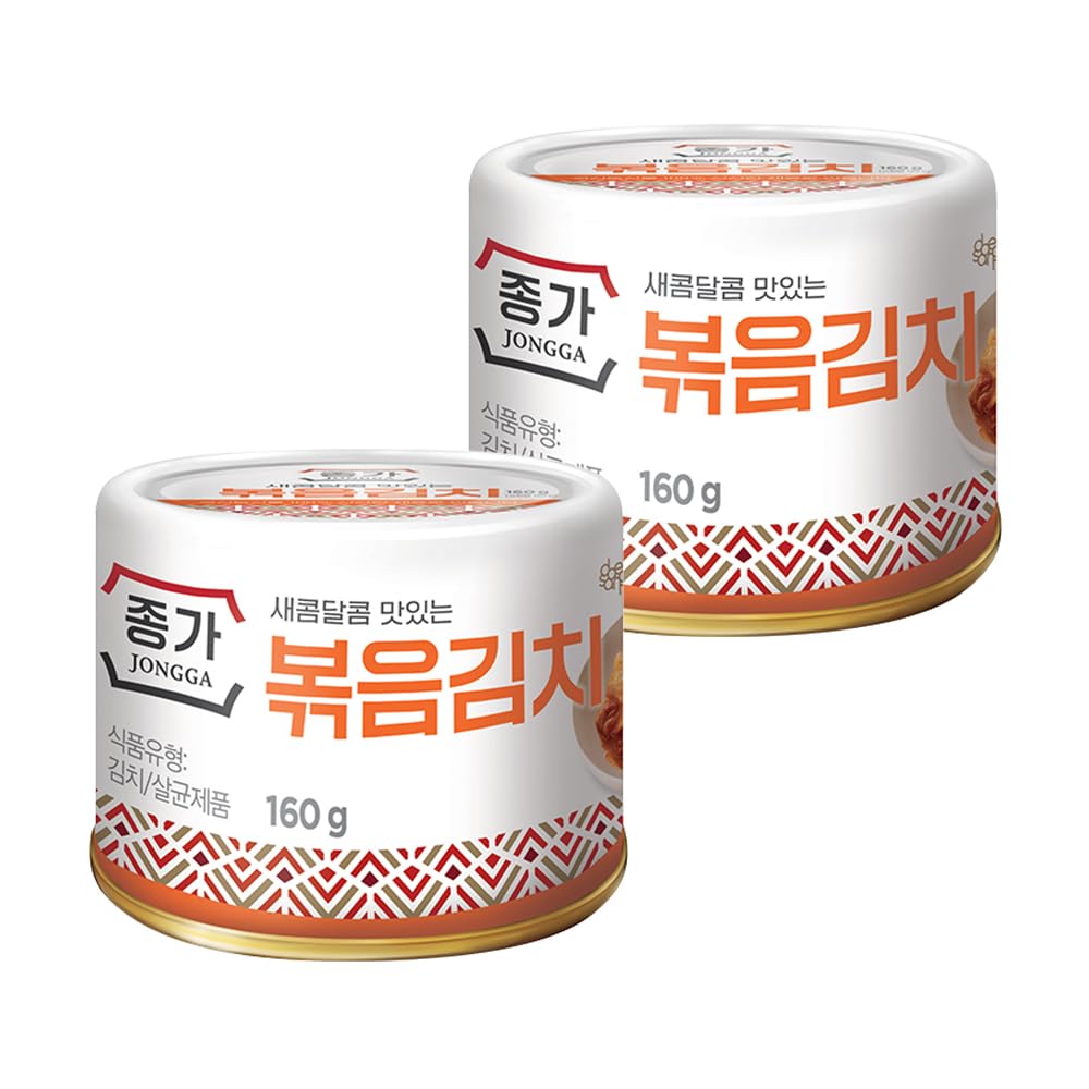 JONGGA Stir-Fried Can Kimchi (Pack of 2), Shelf Stable Canned Kimchi, Spicy Korean Authentic Fermented Pickled Cabbage, Perfect with Ramen, Noodles and Rice
