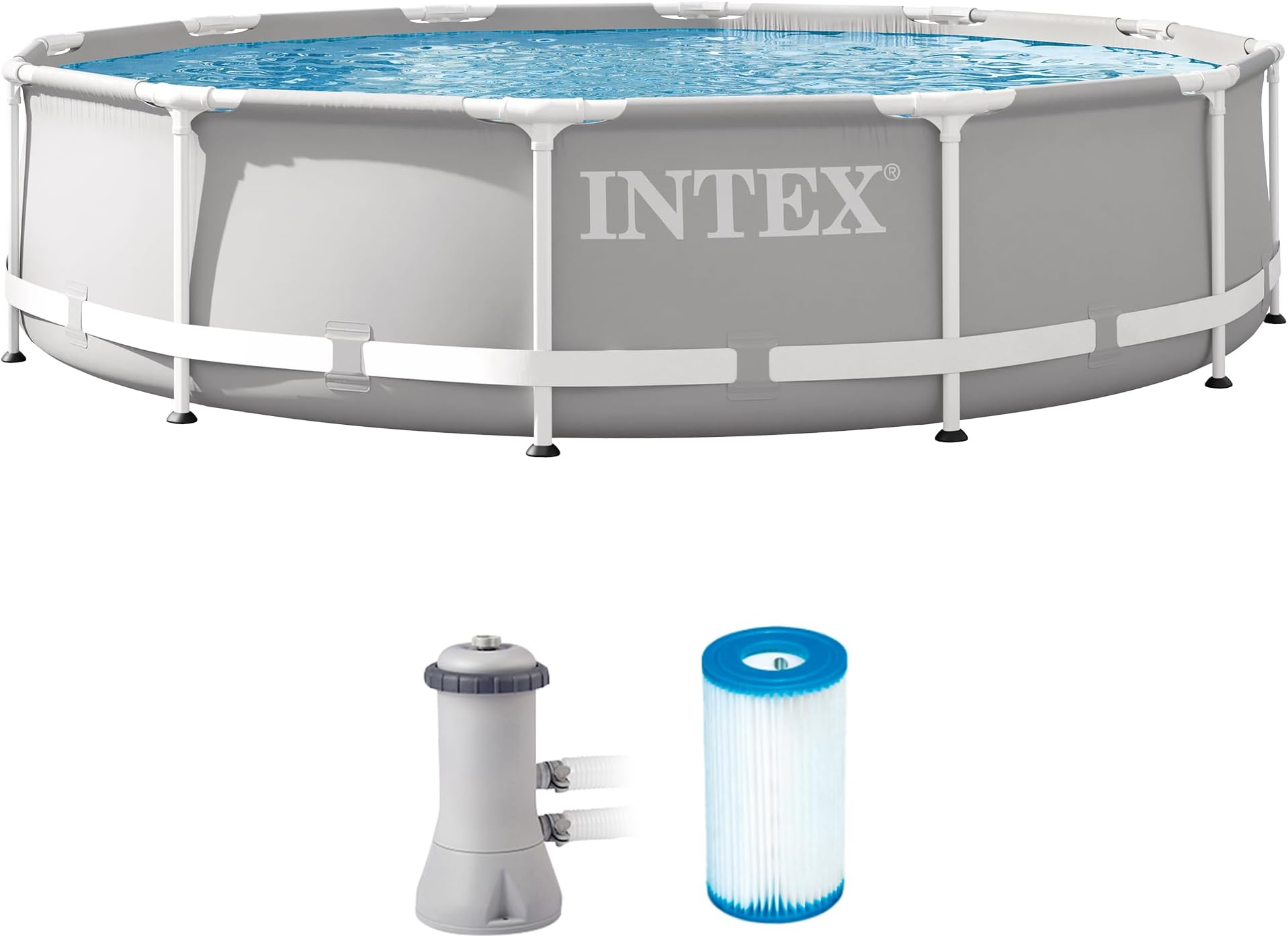 Intex 26711EH Prism Frame Premium Above Ground Swimming Pool Set: 12ft x 30in – Includes 530 GPH Cartridge Filter Pump – SuperTough Puncture Resistant – Rust Resistant – 1718 Gallon Capacity