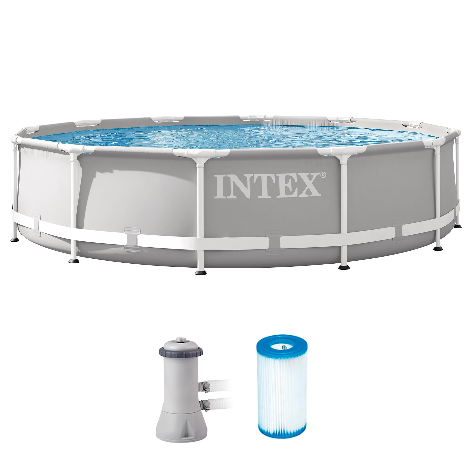 Photo 1 of Intex 26711EH Prism Frame Premium Above Ground Swimming Pool Set: 12ft x 30in – Includes 530 GPH Cartridge Filter Pump – SuperTough Puncture Resistant – Rust Resistant – 1718 Gallon Capacity