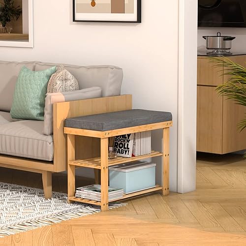 Miniatura 10 de Banco de zapatos para banco de entrada con almacenamiento de zapatos banco de zapatos para puerta delantera con cojín acolchado tapizado soporte de