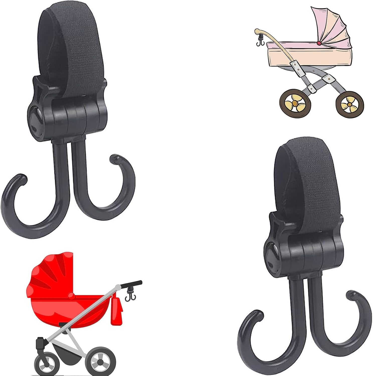 2 Pack Buggy Clips Stroller Pram Hooks Baby Bag Clips,Pram Clips