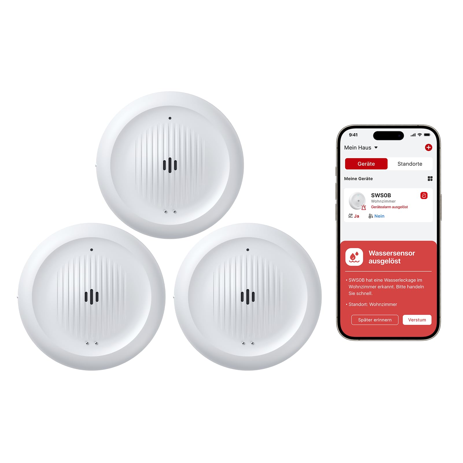 X-Sense 3er Set WLAN-Wassermelder mit Frostwarnung, Tieftemperatur-Melder, Smarter Sensor mit App-Benachrichtigungen, für Küche, Bad und Keller, kompatibel mit der X-SENSE Home Security App, SWS0B