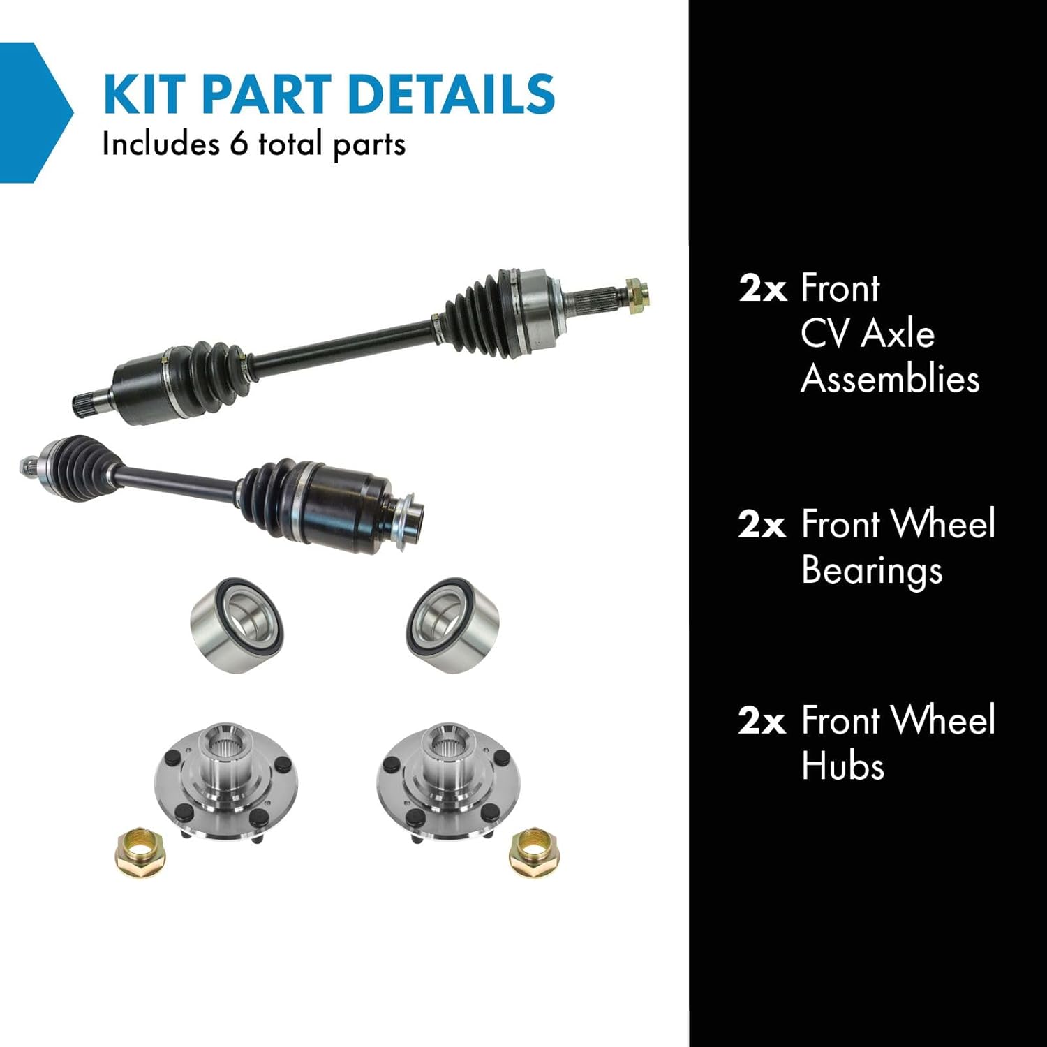 TRQ Front CV Axle Assemblies Wheel Bearings Wheel Hubs 6 Piece Compatible with 2003-2007 Honda Accord 2004-2006 Acura TL