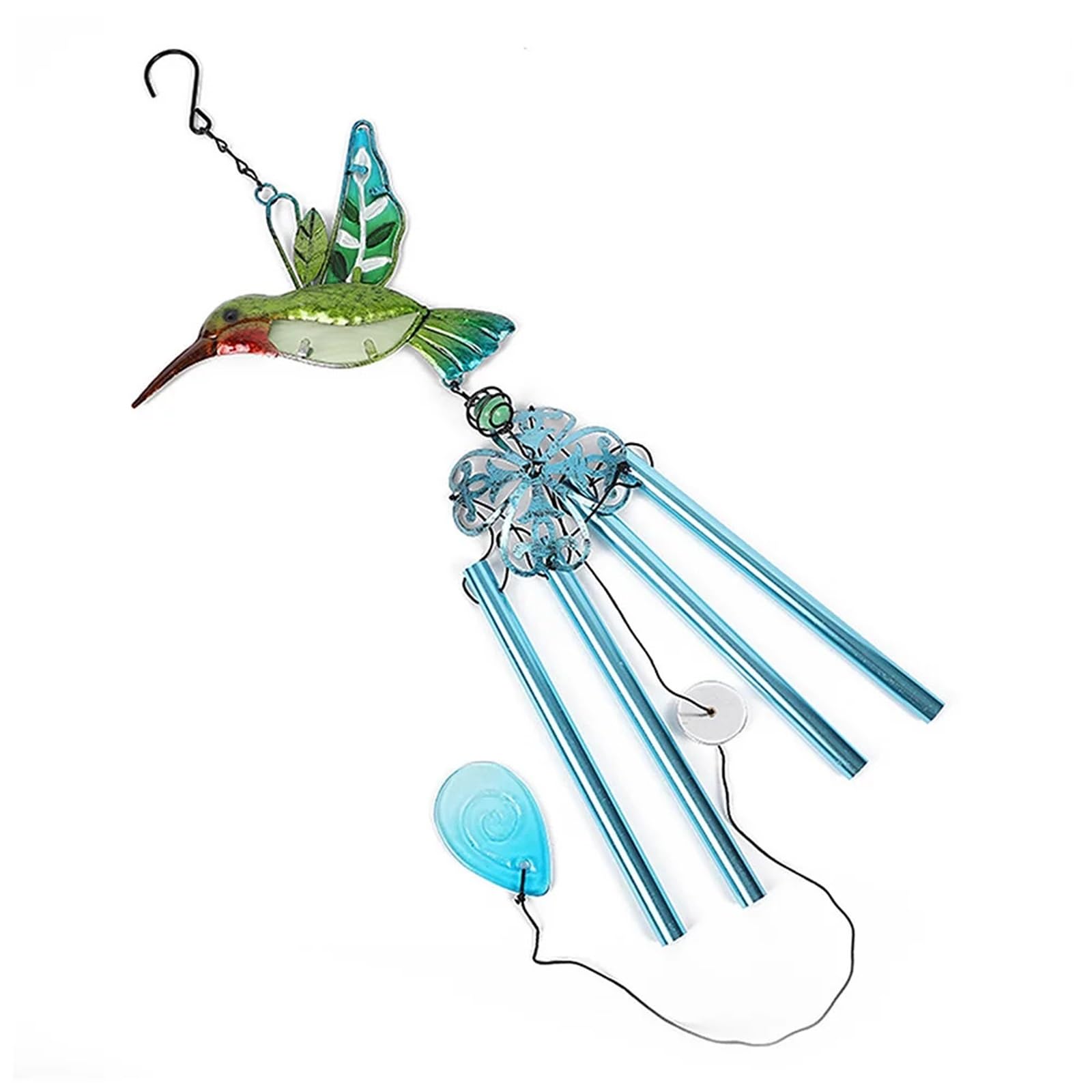 Wind Chime Hummingbirds Dragonflies Metal Glass Painted Crafts Hanging Pendants Bell Aluminum Pipe Home Courtyard Hanging Decors(F)