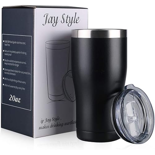 Jay Style 20 oz Stainless Steel Tumbler with Lid Double Wall Vacuum Insulated Travel Mug, Durable Insulated Coffee Cup for Home,Office,Outdoor,Ice Drink (Black,1 Pack)