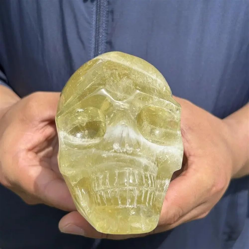 RVBLRDSE Yellow Quartz Crystal Hand Carved Skull Home Decoration Gift Decor(900-1000g) Gemstone Stone
