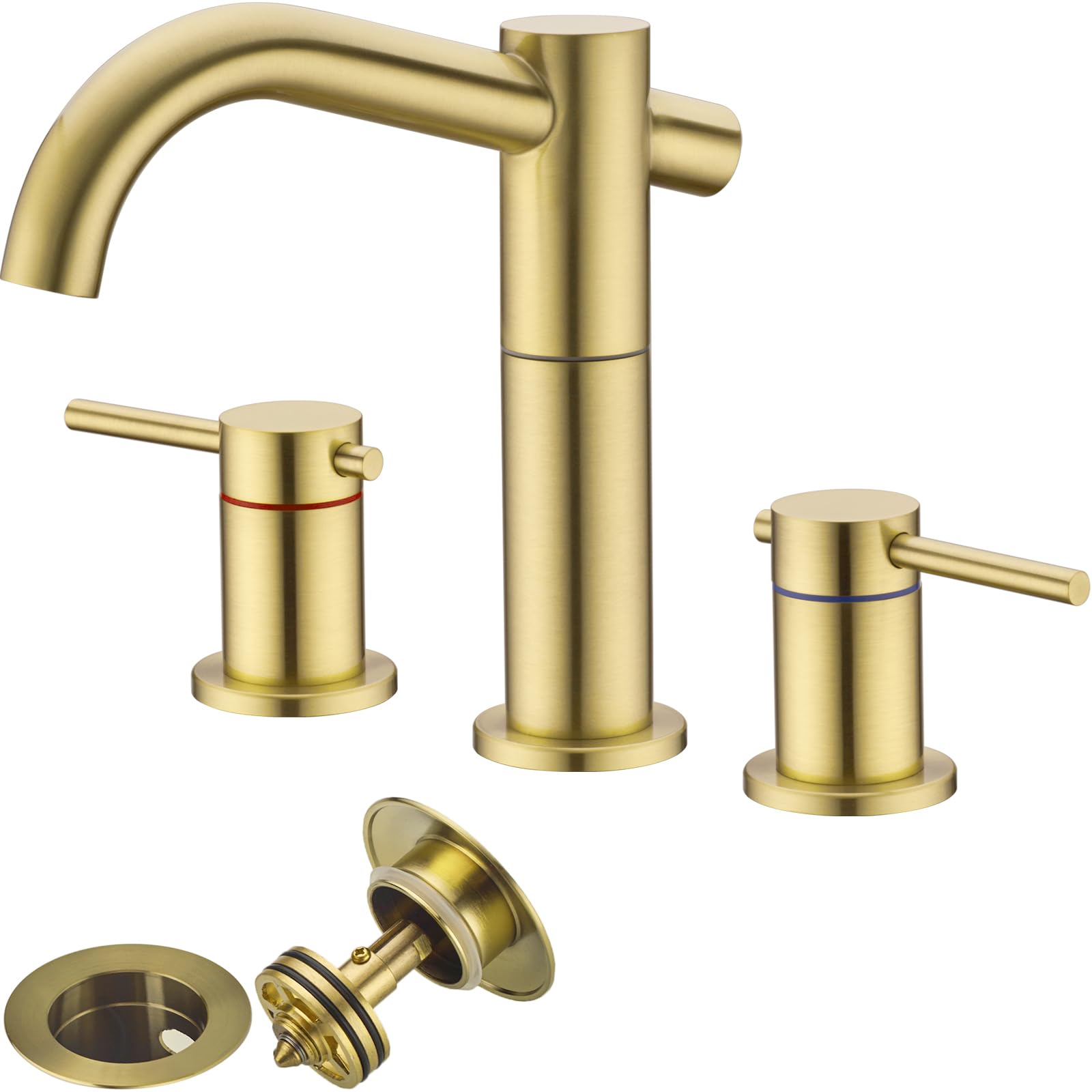 Brushed Gold 8 Inch Widespread Bathroom Faucet 2-Handle Brass Vanity Sink Faucet 3 Hole with Metal Overflow Drain