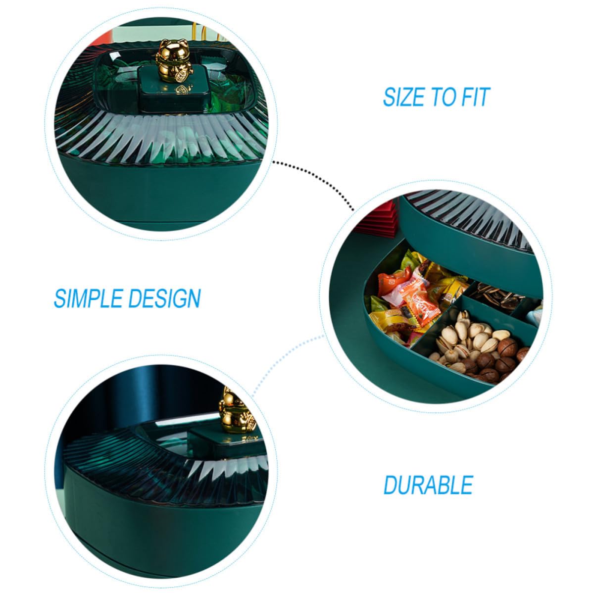 VOSAREA Plateau Alimentaire Utile Double Couche en Plastique Vert avec Couvercle, Rangement Snacks pour Table à Domicile, Décoratif et Fonctionnel pour Noël