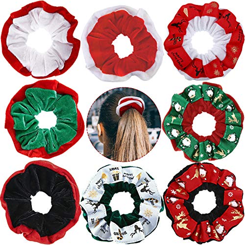 8 Pieces Christmas Soft Elastic Hair Bands Christmas Hair Scrunchies Christmas Elastic Hair Tie Ropes Elastic Scrunchy Hair Ropes Ponytail Holder for Women Girls Hair Accessories