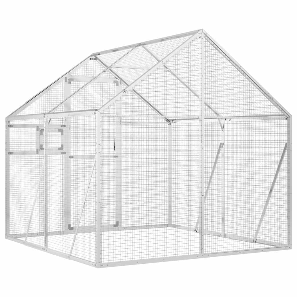 Voliere, Vogelvoliere mit Wire Mesh Grids, Vogelkäfig für Außenbereich, Vogelhaus Papageienkäfig Papageienvoliere,Silber,1.79 x 2 x 1.85 m