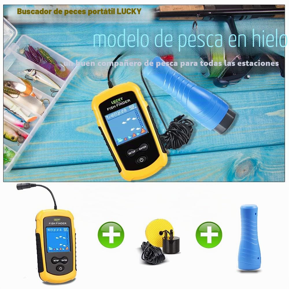 LUCKY Buscador de Peces portátil Dispositivo Detector de Peces Buscador de Profundidad de Mano para Barco Kayak Canoa Pontón Jon Barco Jet ski Tubos de flotación sonda para Pesca en Hielo
