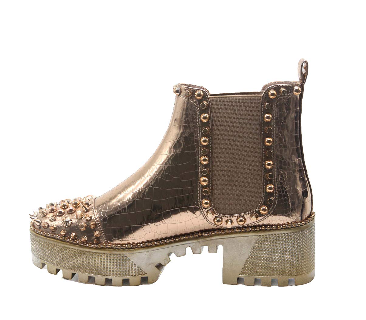 Spiky Combat Ankle Boots for Women, Platform Boots with Chunky Block Heels, Studded Chelsea Boots for Women