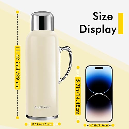 Miniatura 8 de Botella de agua aislada de 34 onzas, jarra de agua de acero inoxidable al vacío de doble pared con asa y tapa de taza de medición de temperatura