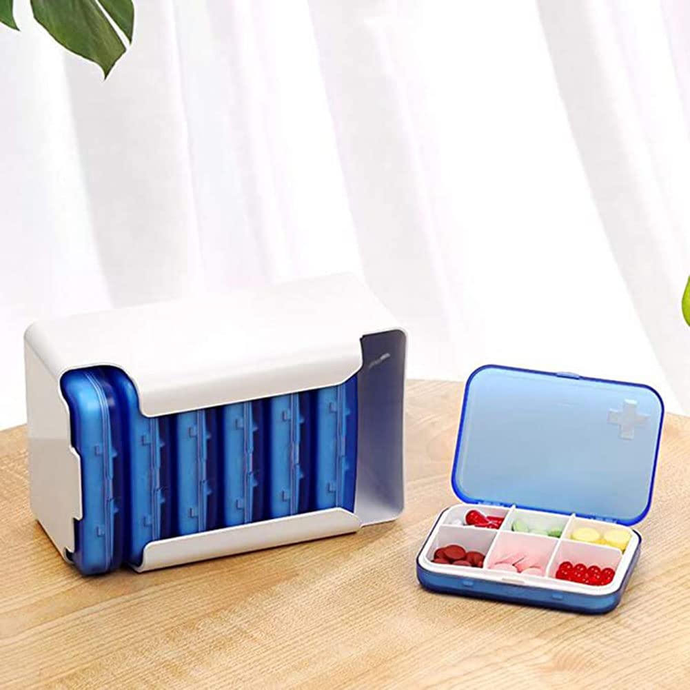 Pilulier À 6 Compartiments Organisateur De Pilules De 7 Jours Pilulier De Médecine De Voyage 9,2 X 6,6 Cm, Bleu