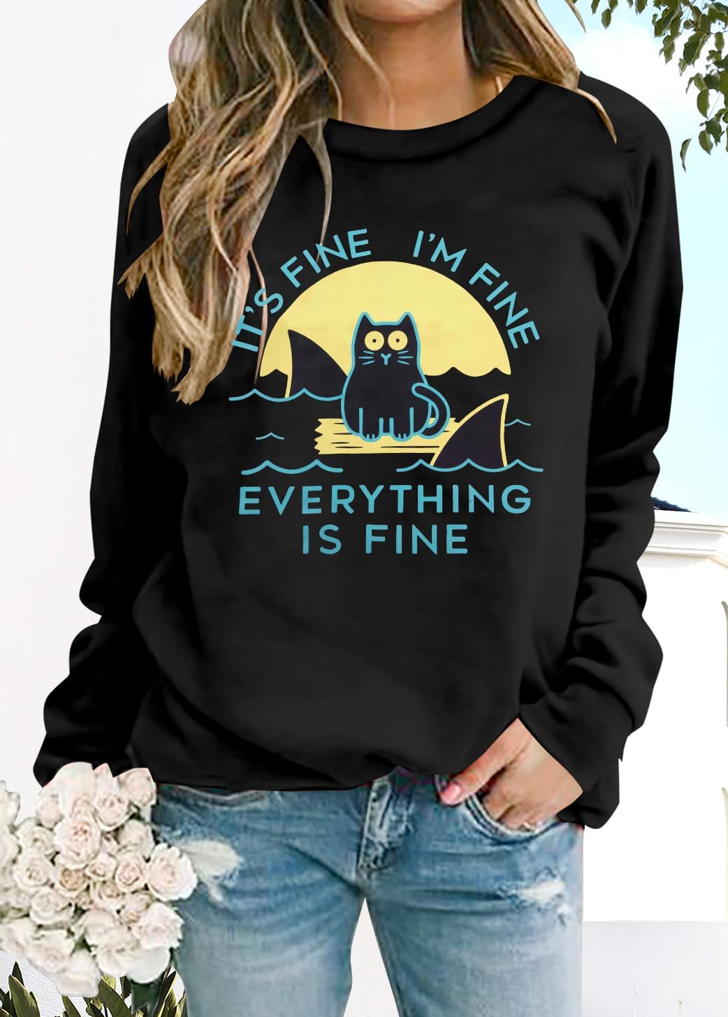 VILOVE Funny Sweatshirts for Women It‘s Fine I’m Fine Everything is Fine Shirts Inspirational T-Shirt Cute Sayings Tee Tops - Image 2
