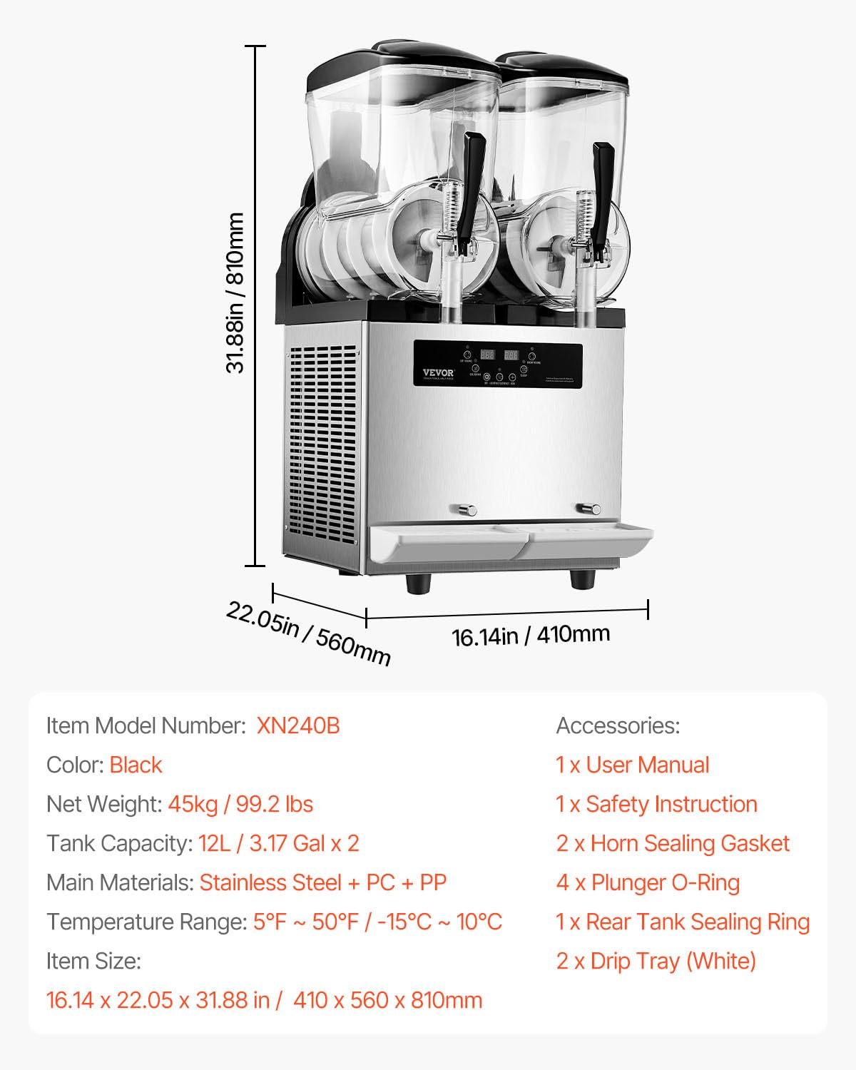VEVOR kommerzielle Slusheis Maschine 12 L x 2 Doppeltank-Maschine für gefrorene Getränke, 96 Tassen Edelstahl Slush-Eis-Maschine mit Tastenfeld Softeis Maker für Partys Restaurants Cafés Bars