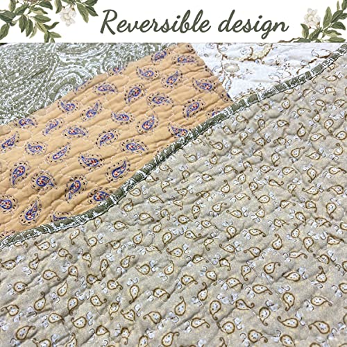 image for Cozy Line Home Fashions Floral Real Patchwork Green Beige Khaki Yellow