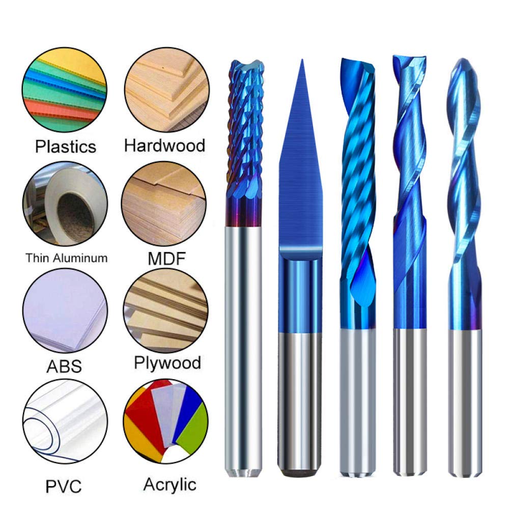 Endmühle Gravur Bits Set nano blau beschichtete CNC-Router-Bits Schneiden Frässchneider 1/8 "Schaft-Hartmetall-Fräswerkzeuge-40pcs Mill Kit 3