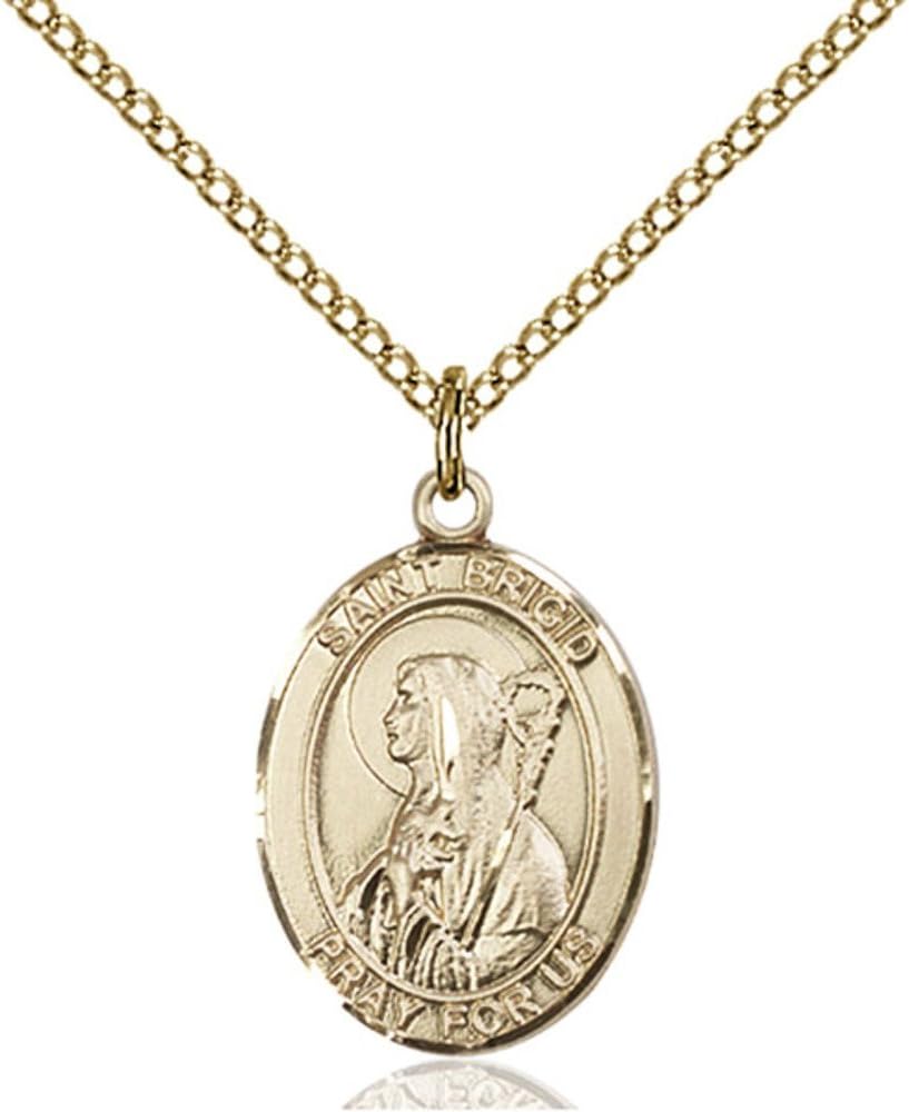 Bonyak Jewelry St. Brigid of Ireland Hand-Crafted Oval Medal Pendant in 14kt Yellow Gold-Filled