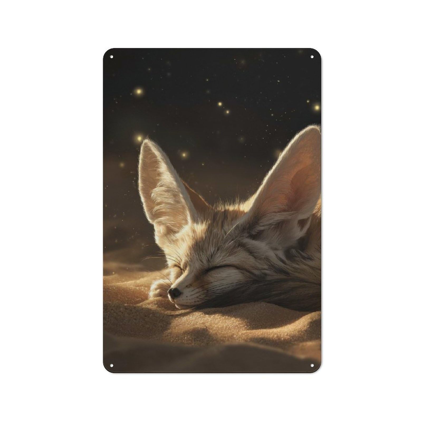 Junmoney Sleeping Fennec Fox In The Desert Vintage Cafe Metal Sign 30X20cm Featuring Bistro Wall Plaque For Cafe, Bistro, Bakery Or Restaurant
