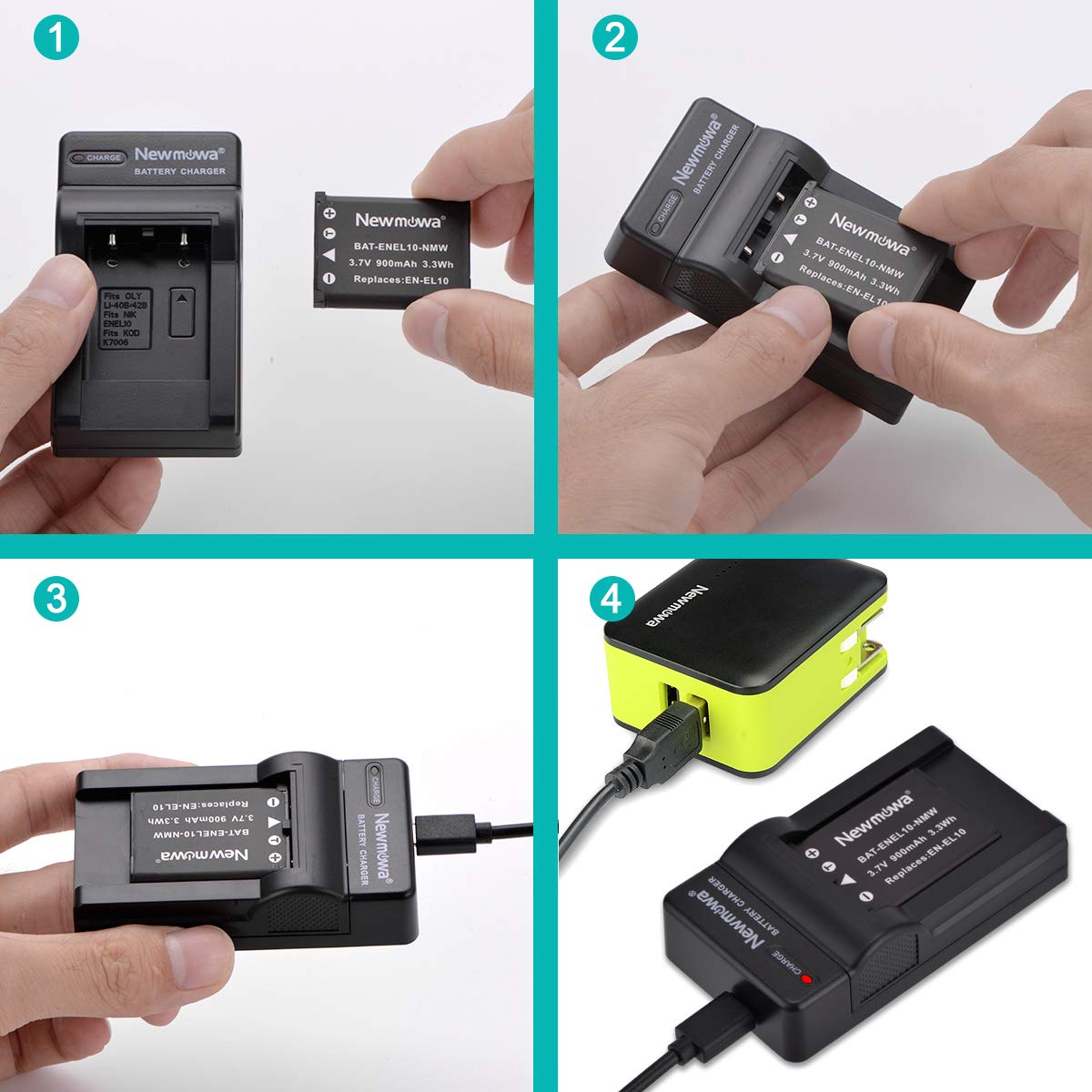 Newmowa EN-EL10 Batteria (confezione da 2) e Portable USB Caricatore kit per Nikon Coolpix S60, S80, S200, S202, S203, S205, S210, S220, S225, S230, S500, S510, S520, S570, S600