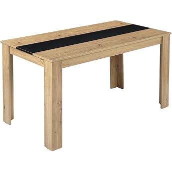 Dining Table Wood 140 x 70 cm for 6 People Kitchen Table Rectangular Dining Room Table Wooden Table Kitchen Large for Dining Room Kitchen Restaurant or Living Room Oak and Black 140 x 70 x 75 cm