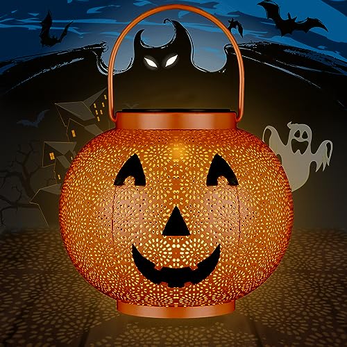 Halloween Hanging Solar Lantern Outdoor - Garden Solar Powered Led Lights with Handle, Waterproof Halloween Decorative Metal Round Lantern for Yard, Patio, Pathway, Porch, Lawn Halloween Hanging Solar Lantern Outdoor - Garden Solar Powered Led Lights with Handle, Waterproof Halloween Decorative Metal Round Lantern for Yard, Patio, Pathway, Porch, Lawn