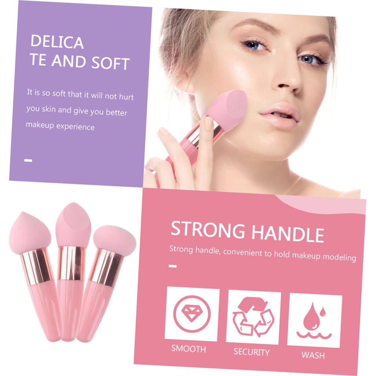 PLAFOPE 2 Set di Spugne per Cosmetici e Pennelli per Viso in Lattice Impugnatura Ergonomica per Applicazione Precisa di Fondotinta e Correttore