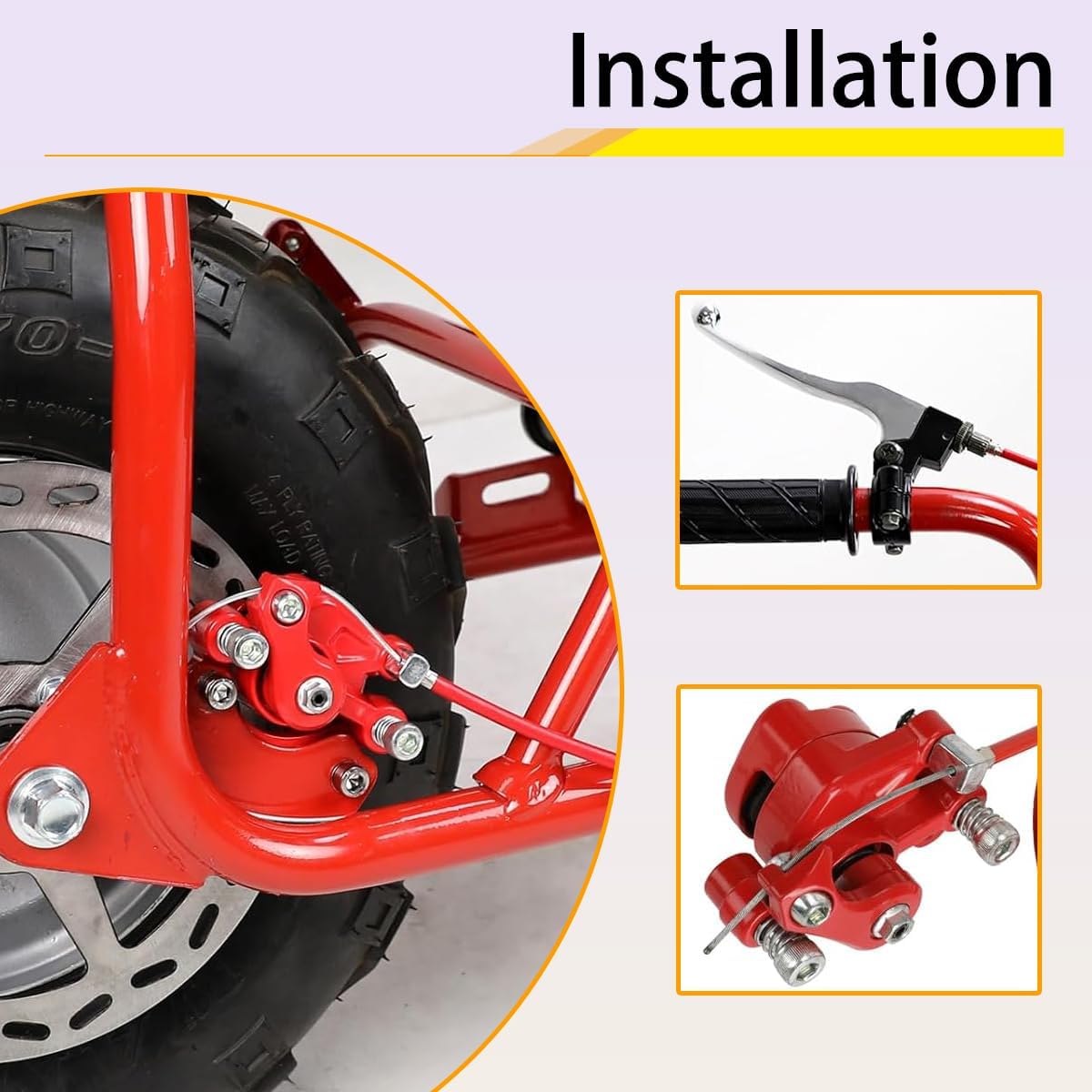 Mini Bike Brake Lever Kit Replacement, Motorcycle Brake Clutch Lever with Rear Stop Caliper, Off-Road Motorbike Repair Accrssories, Compatible with CT100U CC100X MBX10 (Red)