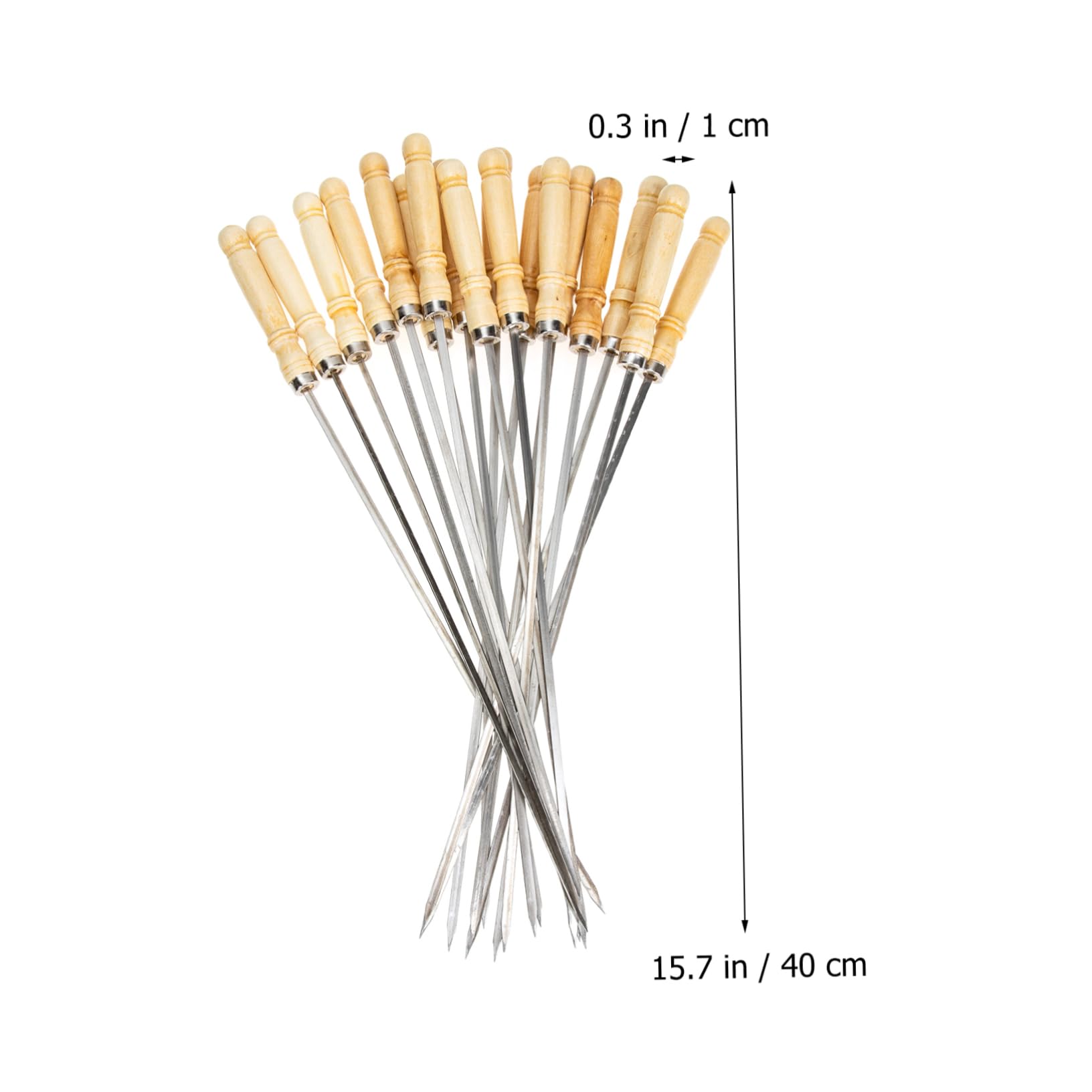 18 Spiedini in Acciaio Inox 40 Cm Manico in Legno per Barbecue da Campeggio, Accessori per Grigliare Carne, Pesce e Verdure, Set Pratico per Feste e Falò All'aperto