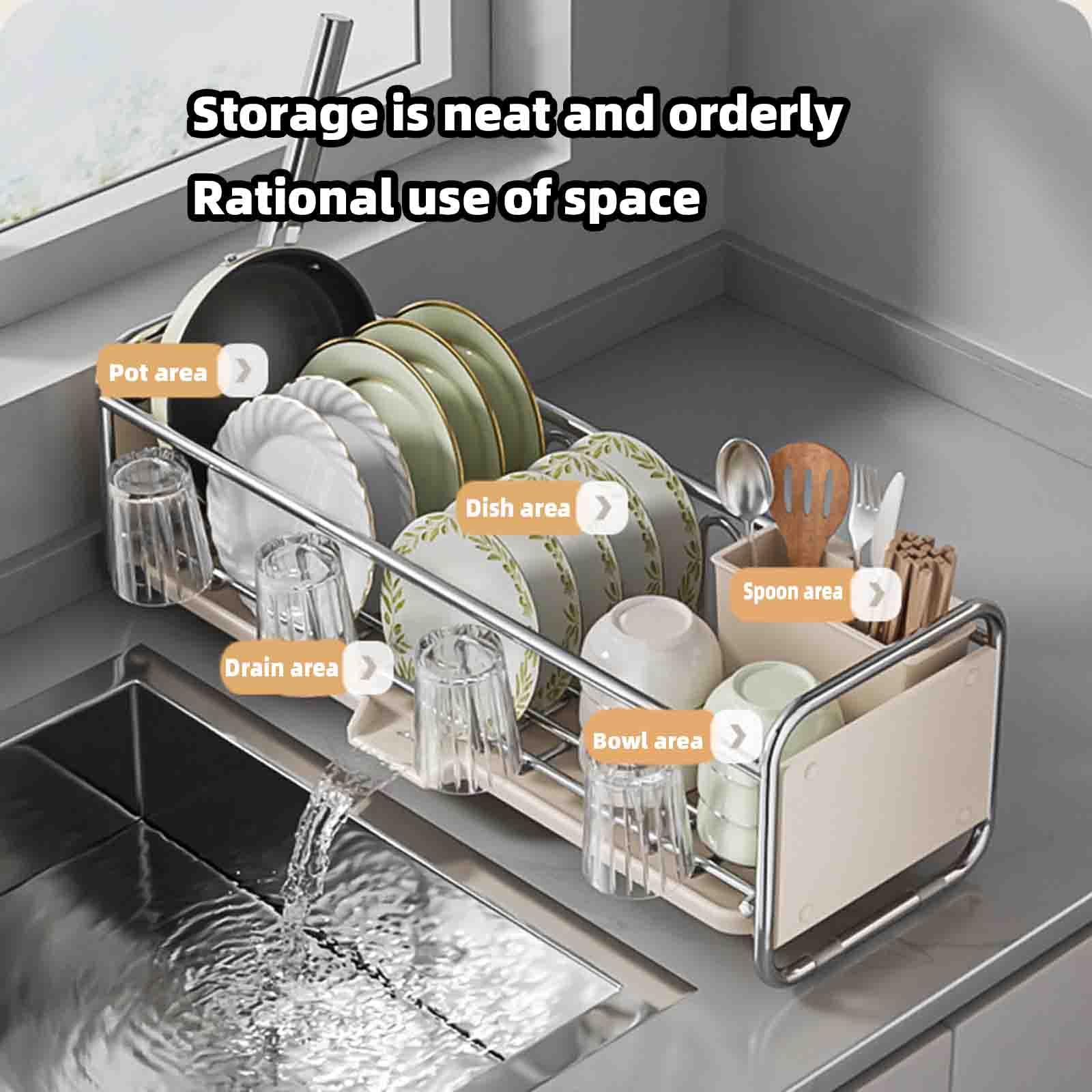 JUSHZ Abtropfgestell Geschirr Geschirrabtropfgestell Dish Rack Geschirrständer Abtropfhalter Ständer Abtropfgitter Geschirrablage Abtropfschale Geschirrkorb Besteckkorb Schmal (43x17x17cm,Black)