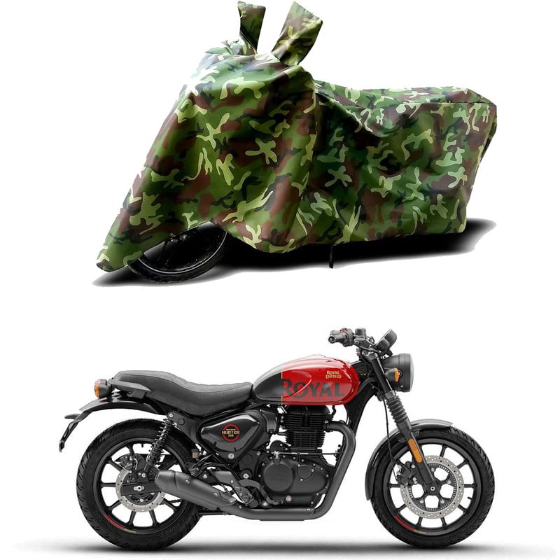 Image of 100% Water Resistant Bike Scooty Two Wheeler Body Cover Compatible for Royal Enfie Hunter 350 Metro /UV-Rays /Heat Protection /Birds Dropping /Scratchproof /Dust Proof /Waterproof /All [Green MJ]