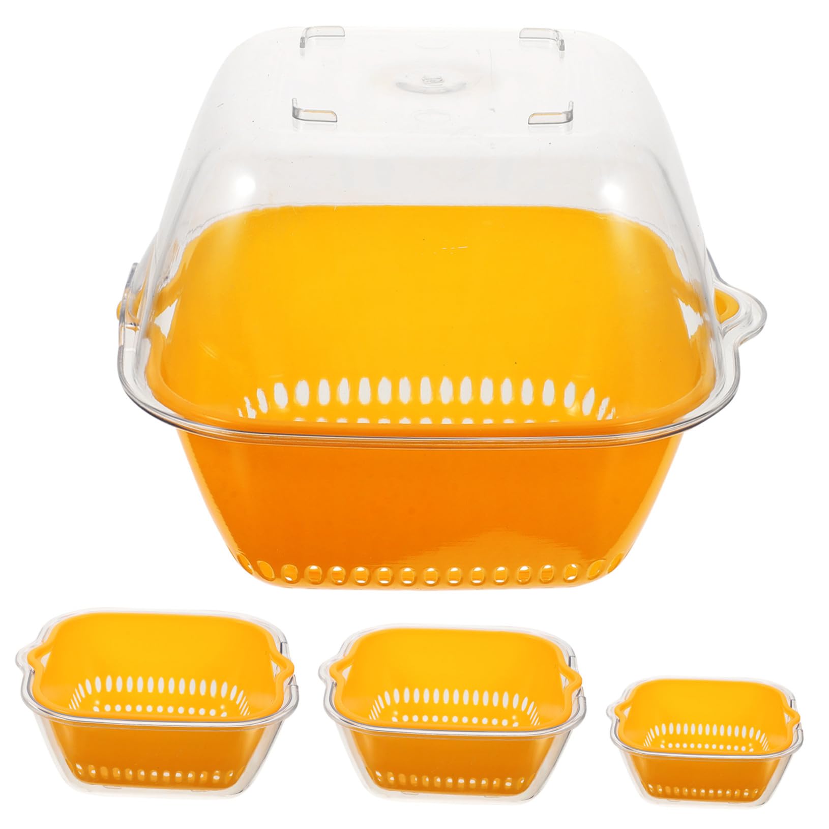 Doppelwandiger Kunststoff Siebkorb Küchen Obst Gemüse Abtropfschale Transparent Gelb Klein Mit Deckel Vielseitig Für Küchenbedarf