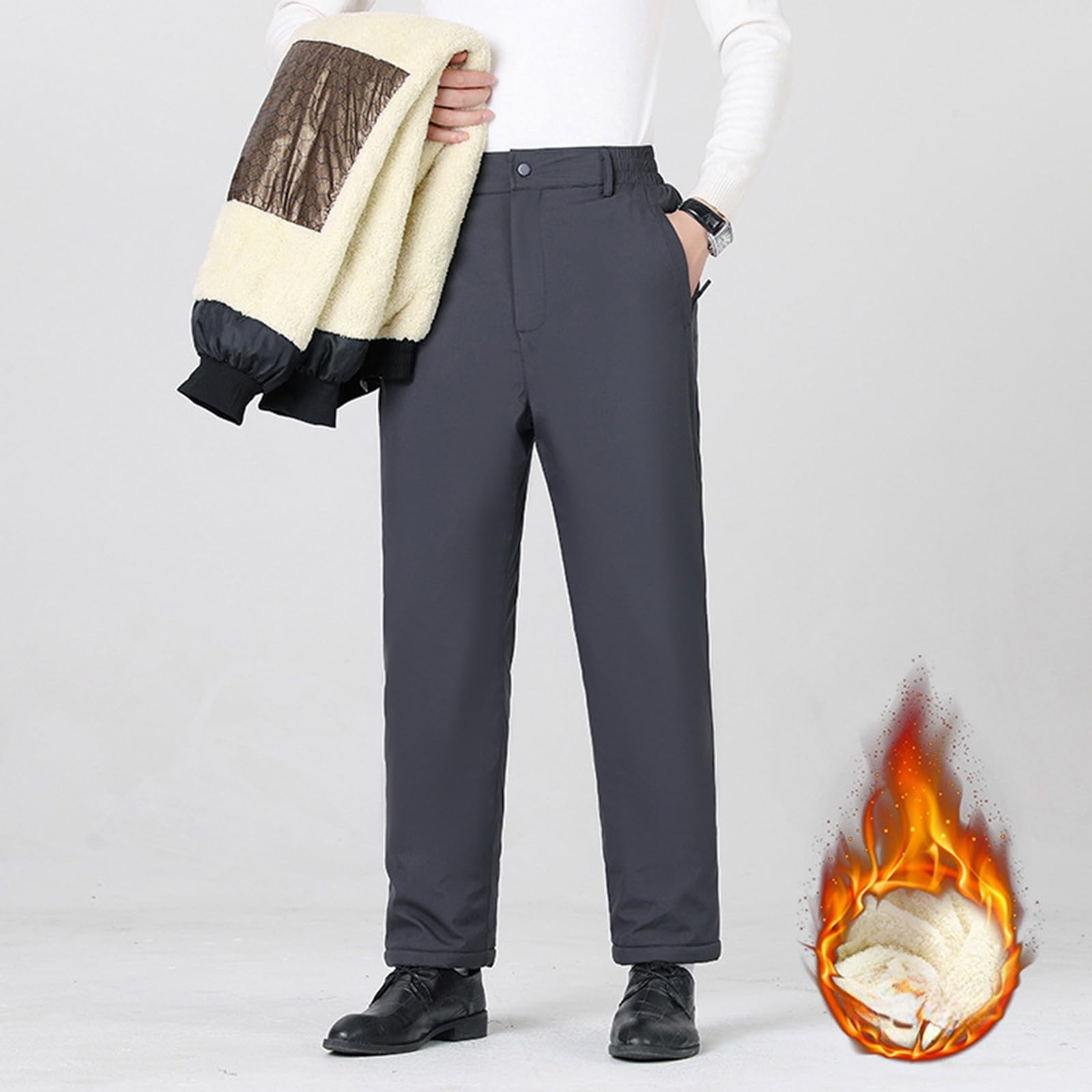 Pantalones de chándal para hombre, de invierno, de gran tamaño, térmicos, de lana de lambswool, gruesos, de algodón, con forro polar, anchos, pantalones largos de entrenamiento con cintura elástica