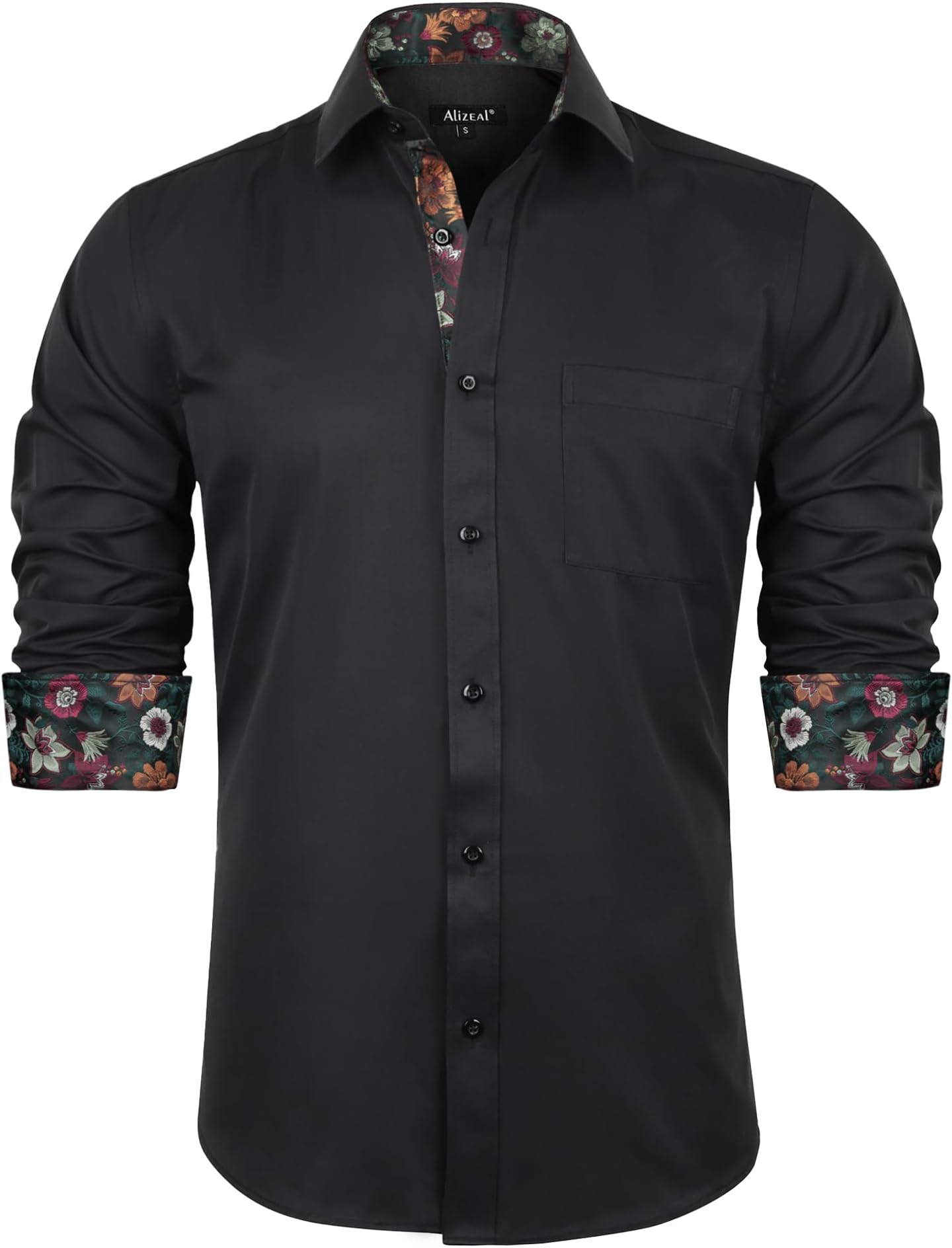 Men's Business Slim Fit Dress Shirt Long Sleeve Patchwork Button-Down Shirt