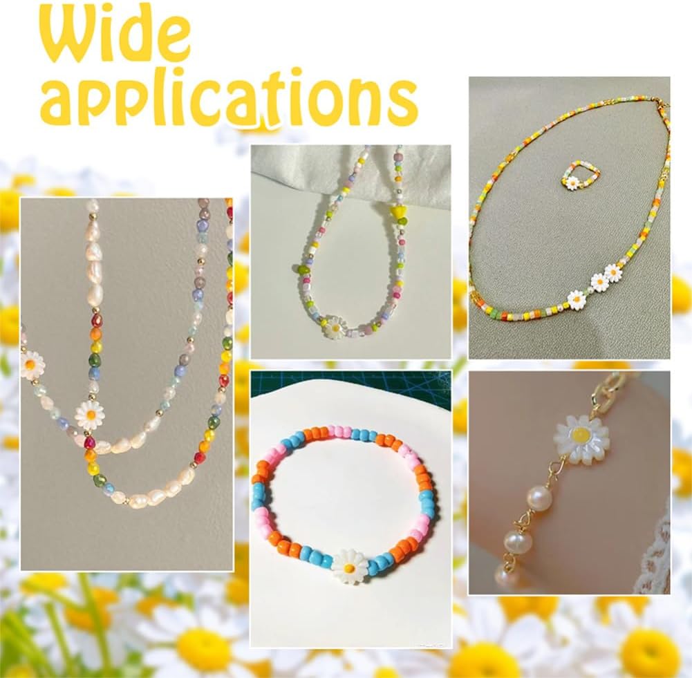 NBEADS About 880 Pcs 10 Strands Daisy Beads, 3.7-5.6mm Handmade Millefiori Lampwork Glass Bead Flat White Flower Loose Spacer Bead for DIY Necklace Bracelet Earring Jewelry Making Crafts