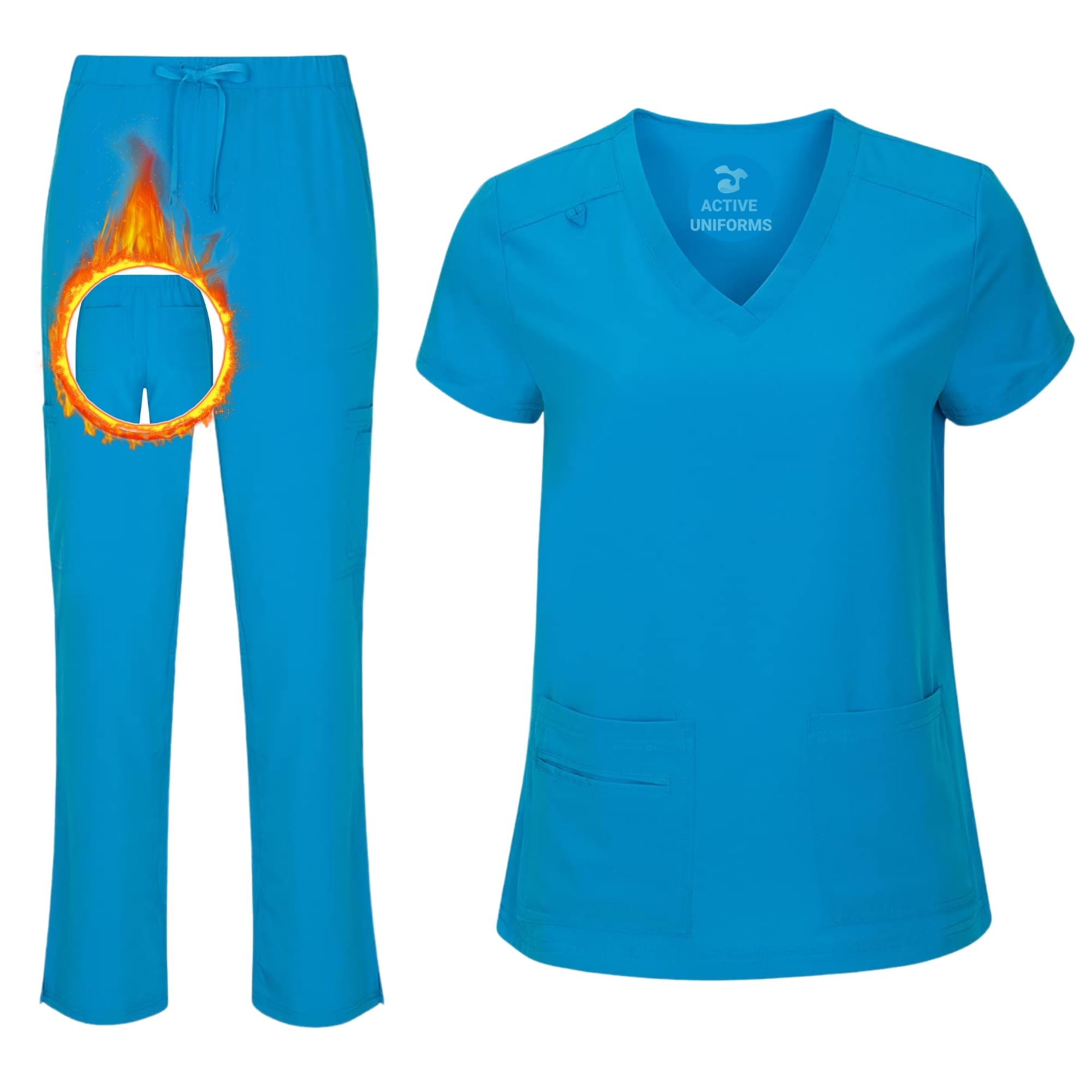 ACTIVE UNIFORMSWomen's Cool Stretch V-Neck Top and Cargo Pant Scrub Set with Regular and Petite Sizes
