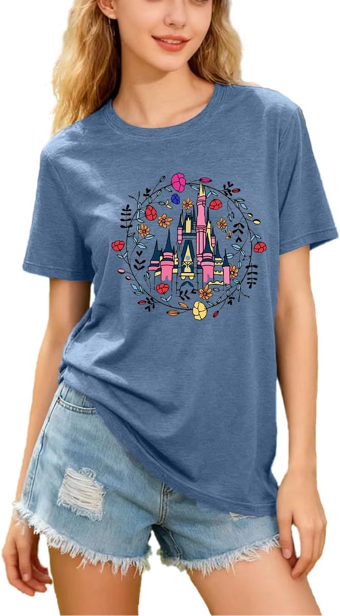 Magic Castle Shirt for Women Cute Kingdom Graphic Tshirt Casual Holiday Vacation Short Sleeve Tee Tops - Image 2