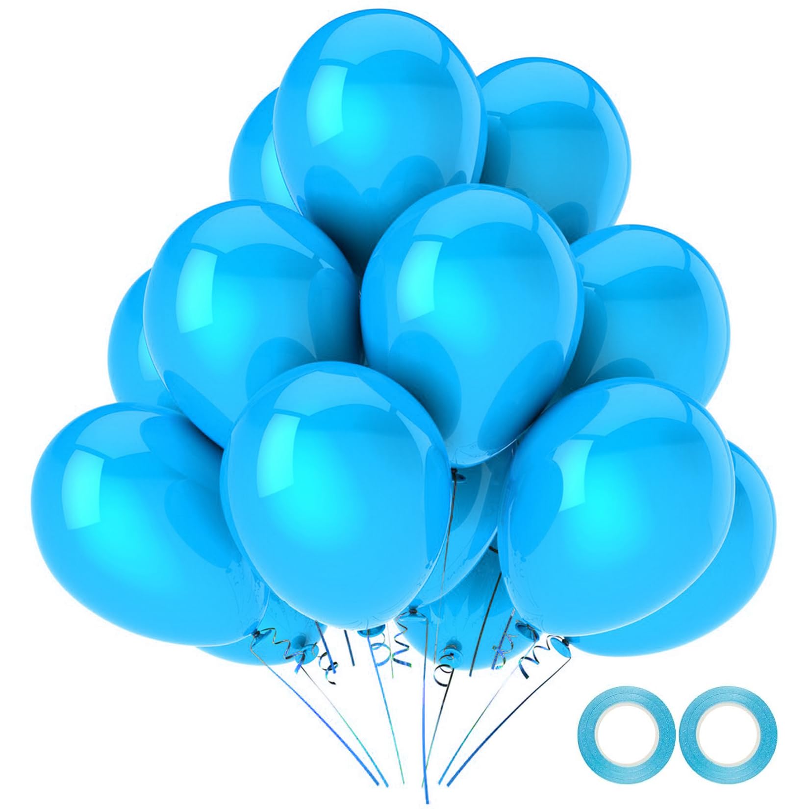 100 Stück Hellblaue Luftballons,12 Zoll Baby Blaue Latex Party Ballons Helium Qualität für Party Dekoration wie Geburtstagsparty,Baby Shower,Hochzeit,Halloween oder Weihnachtsfeier (mit blauem Band)