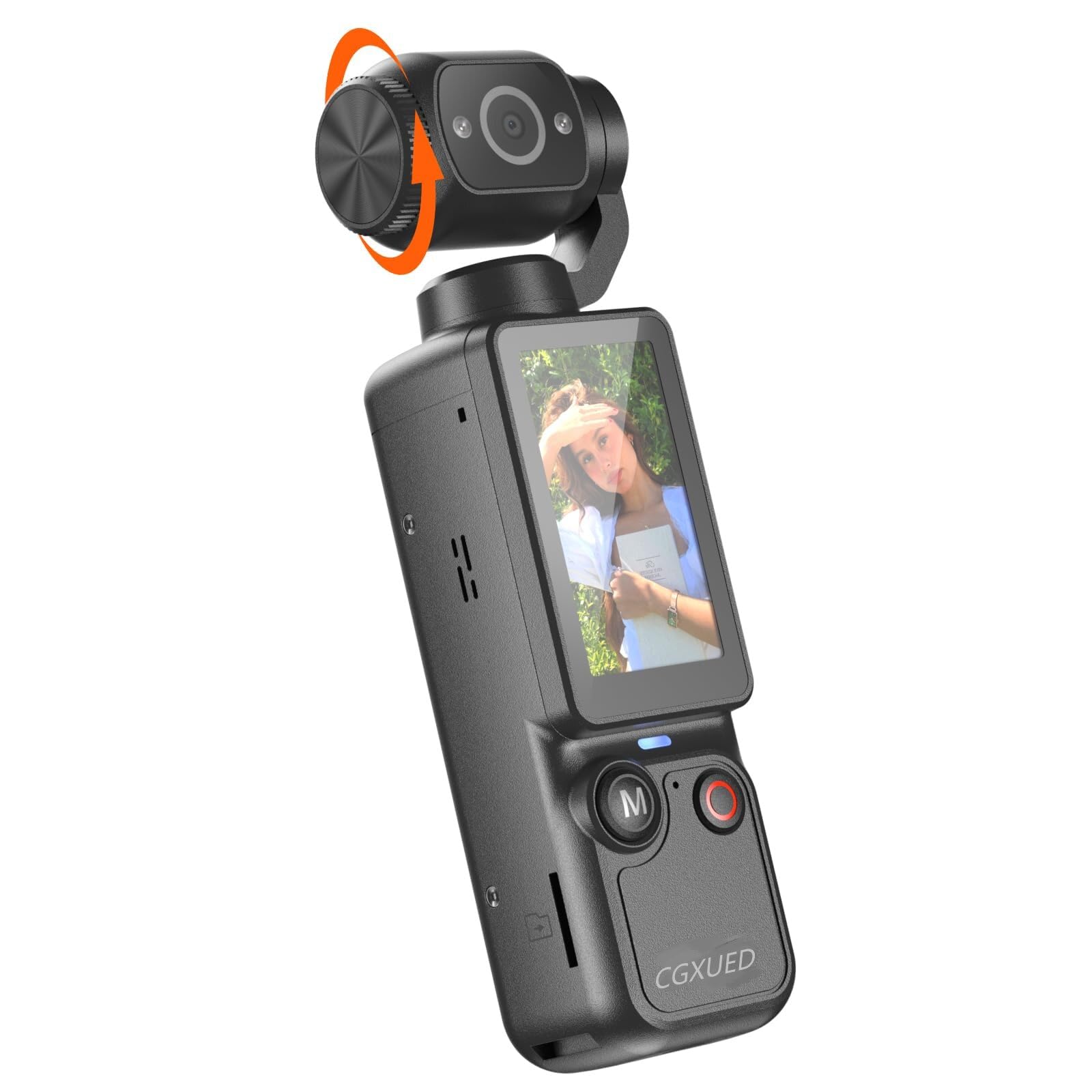 Cámara de vlogging W & O con lente giratoria de 180°, cámara de bolsillo con grabación de audio y video, batería de 7 horas, cámaras POV portátiles con 32GB, grabación fácil con un botón para viajes