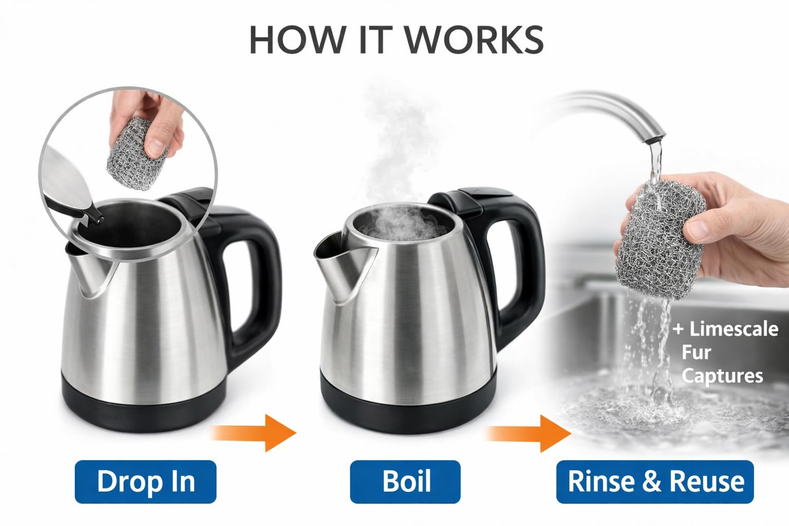 SISI UK 2 x Re-Usable Kettle Descaler Ball Durable Long Life Stainless Steel- Remove Limescale & Prevent Furring