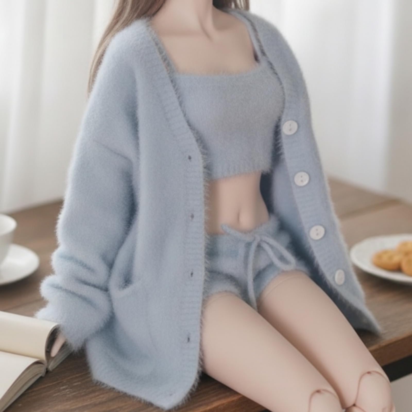 Qianly Ropa Muñeca a Mano Esponjoso para Exhibición , Azul Cielo