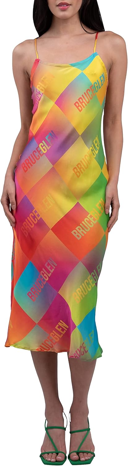 BruceGlen Women's Printed Silk Slip Dress Small Summer Logo